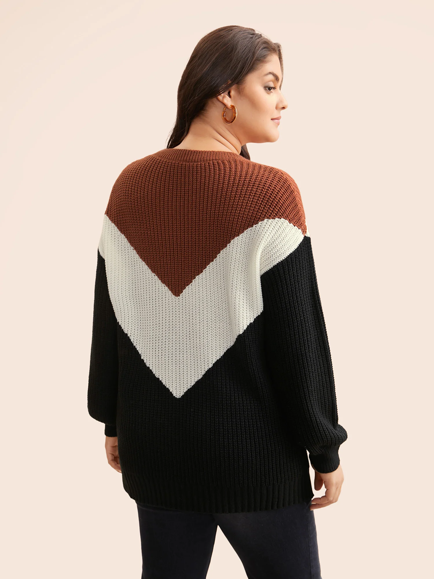 Colorblock Contrast Lantern Sleeve Pullover - Image 3