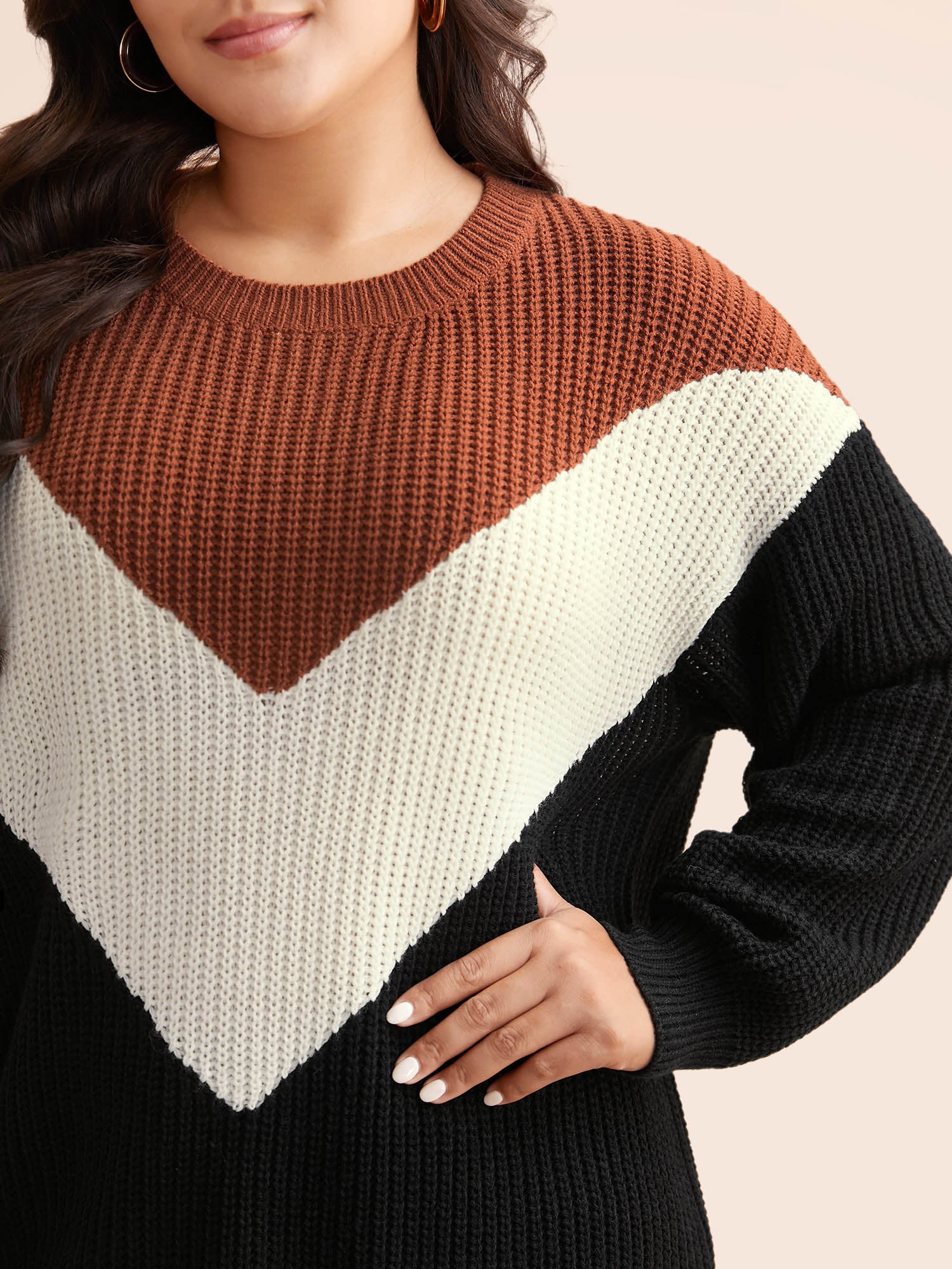 Colorblock Contrast Lantern Sleeve Pullover - Image 5