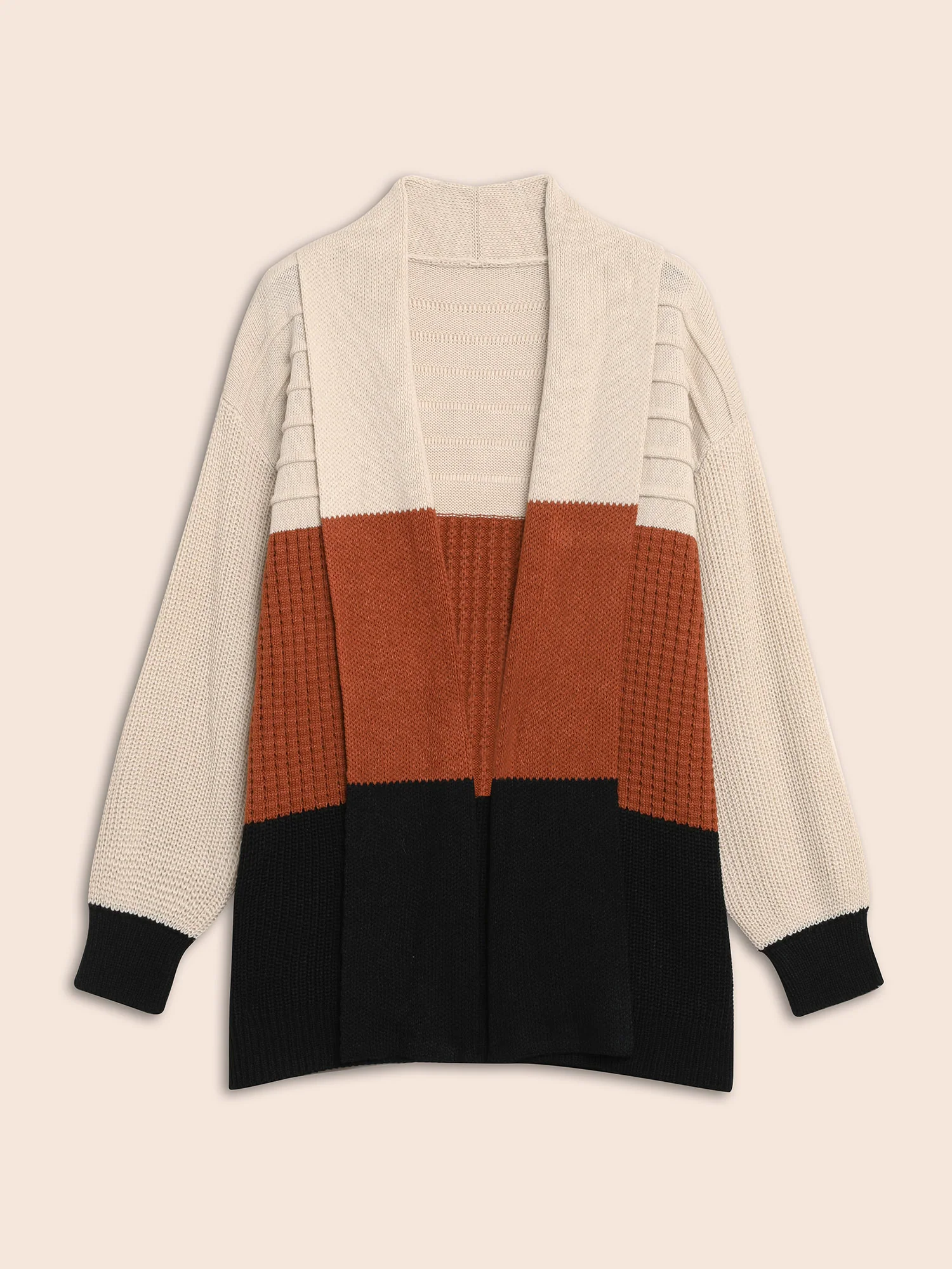 Colorblock Contrast Lapel Collar Texture Cardigan - Image 7