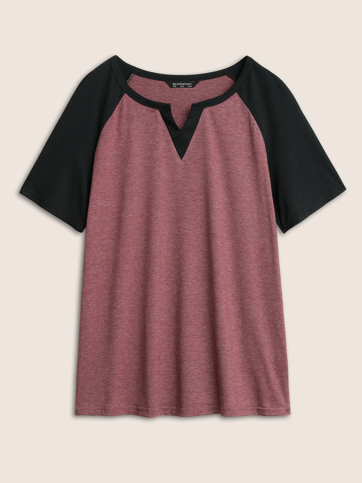 Colorblock Contrast Notched Raglan Sleeve T-shirt - Image 12