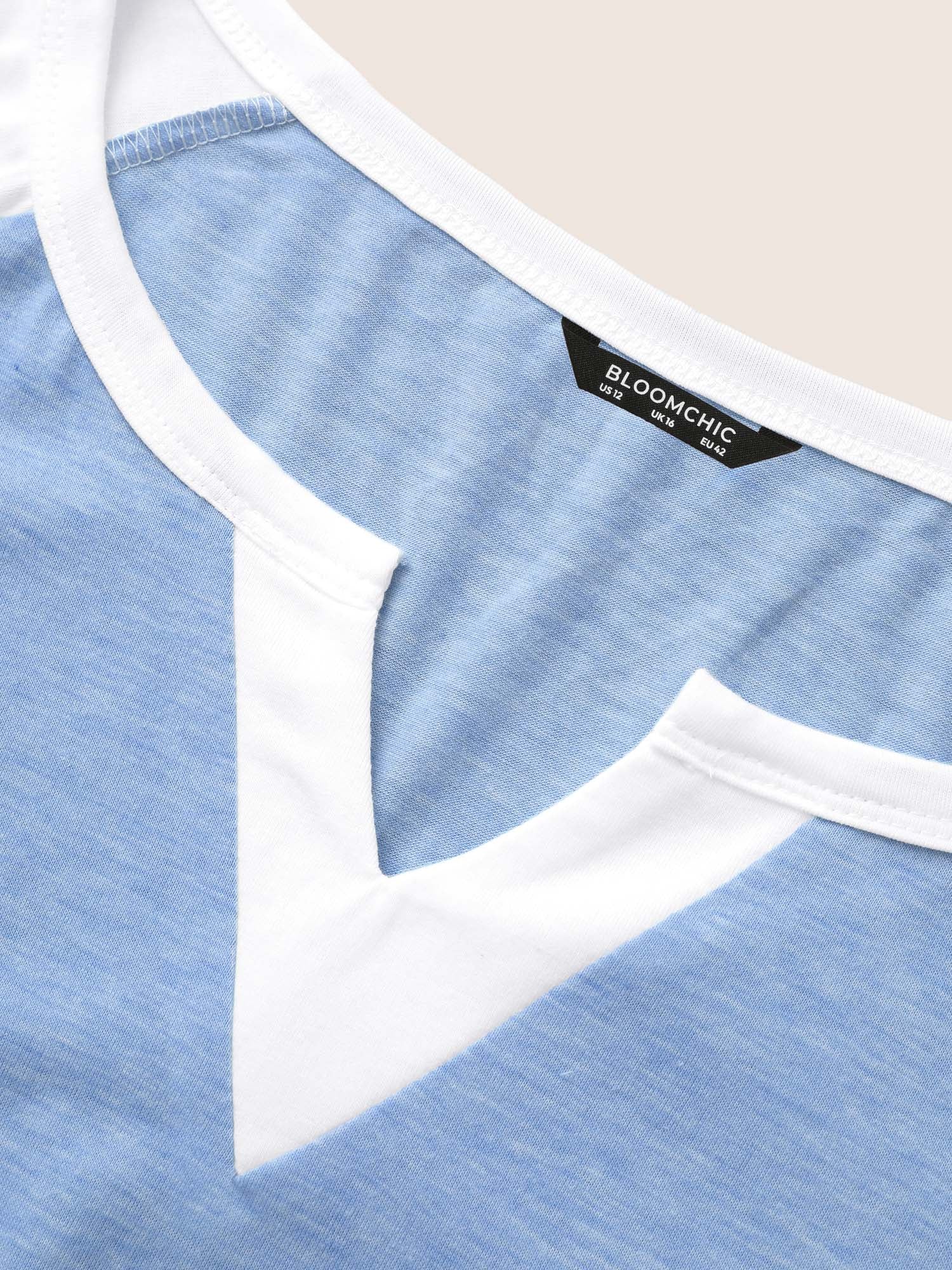 Colorblock Contrast Notched Raglan Sleeve T-shirt - Image 17