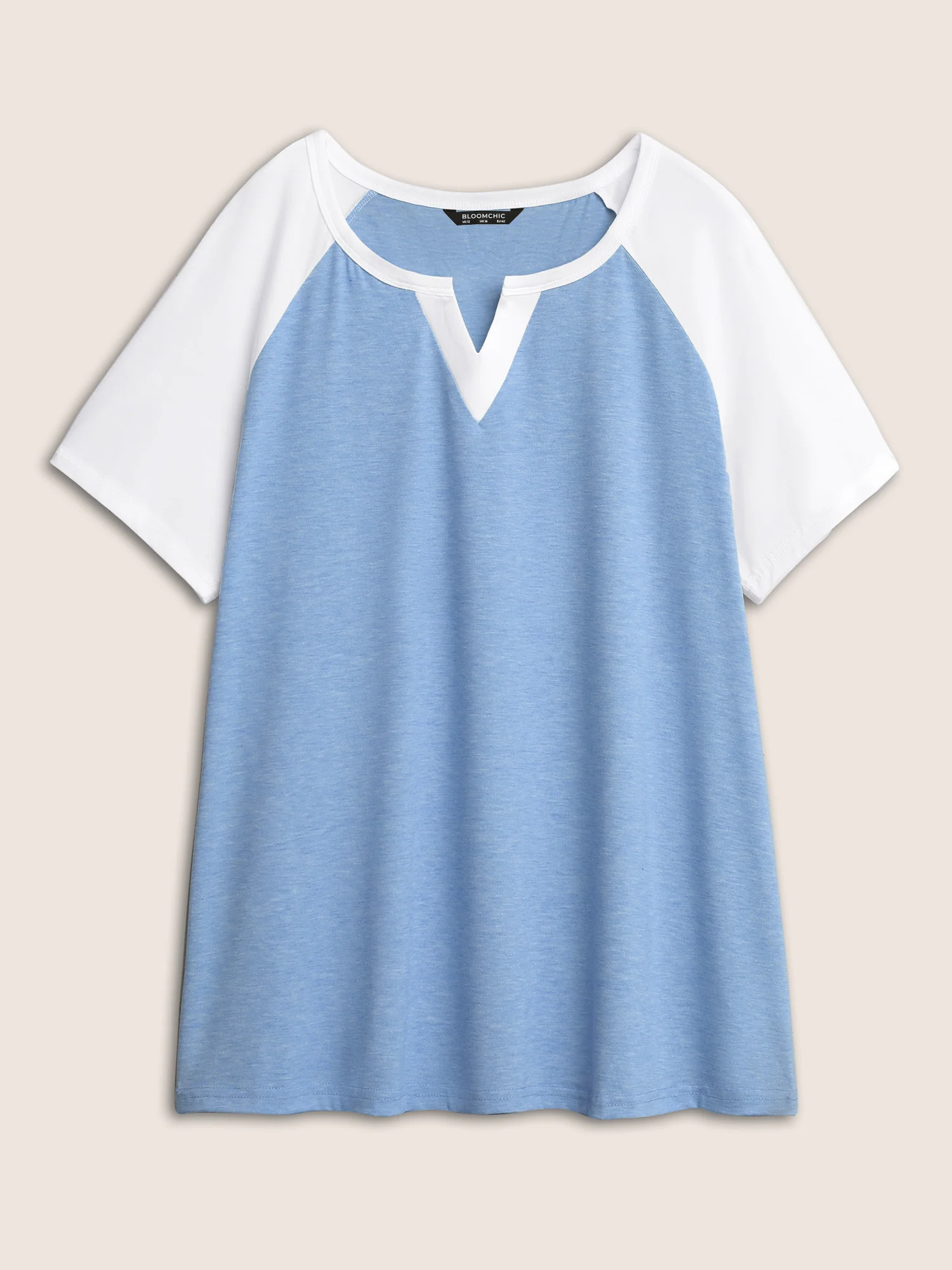 Colorblock Contrast Notched Raglan Sleeve T-shirt - Image 18