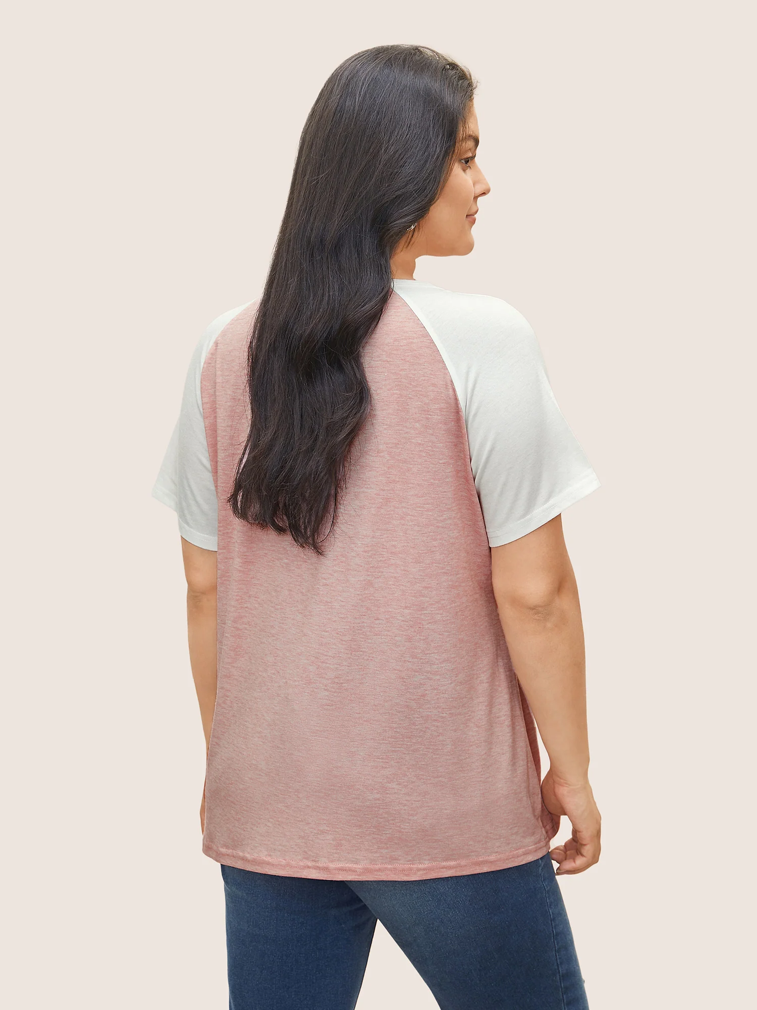 Colorblock Contrast Notched Raglan Sleeve T-shirt - Image 20