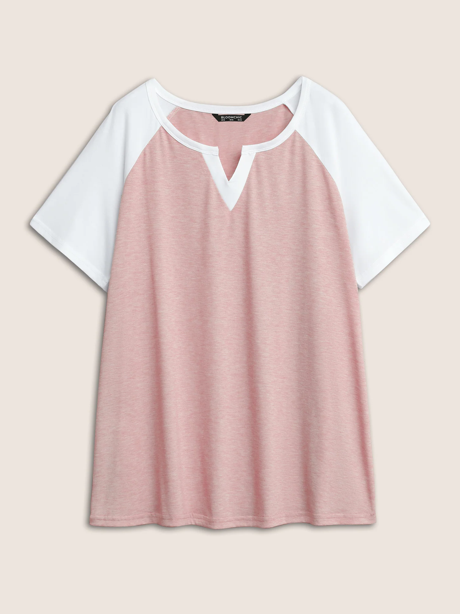 Colorblock Contrast Notched Raglan Sleeve T-shirt - Image 24