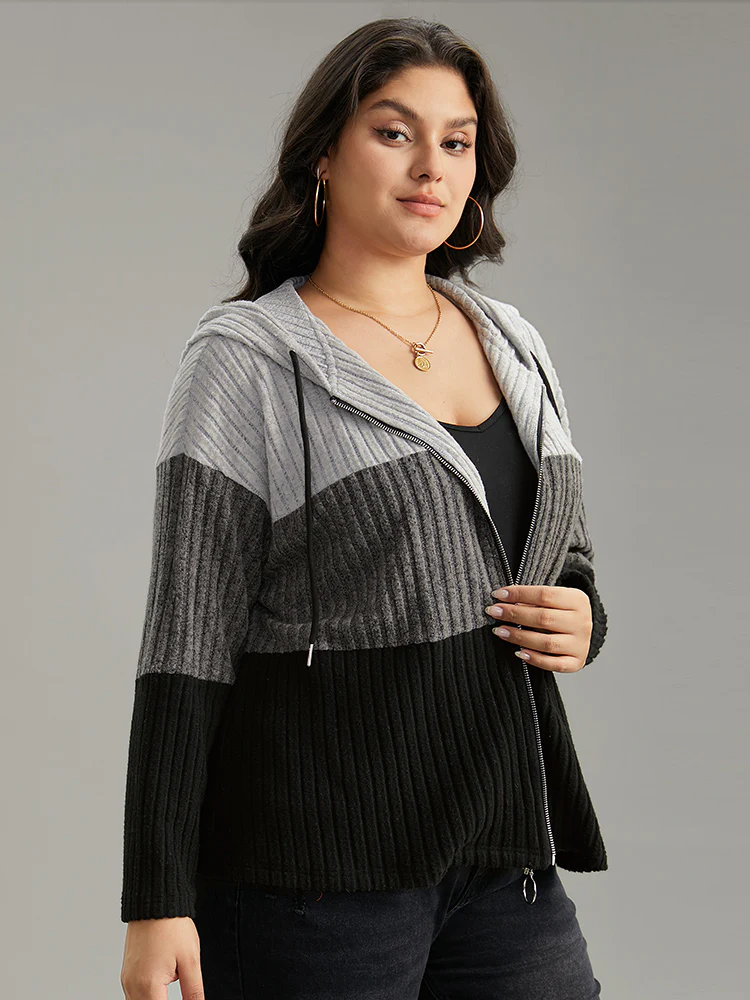 Colorblock Contrast O Ring Zipper Jacket - Image 3