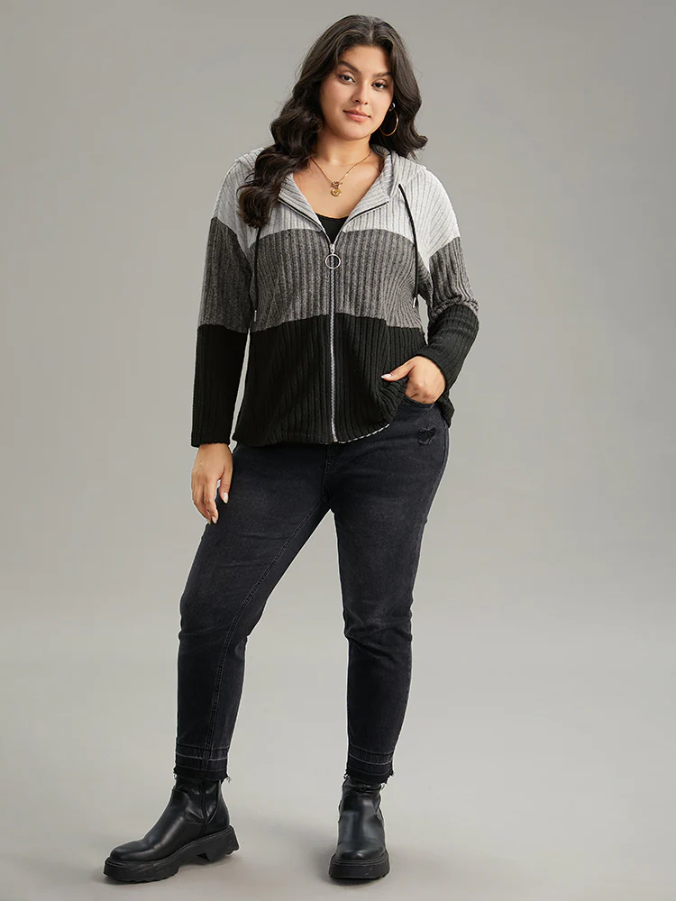 Colorblock Contrast O Ring Zipper Jacket - Image 4