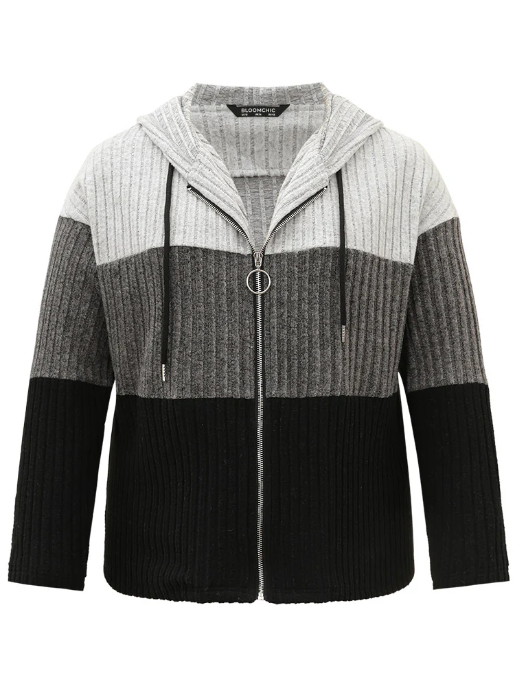 Colorblock Contrast O Ring Zipper Jacket - Image 6