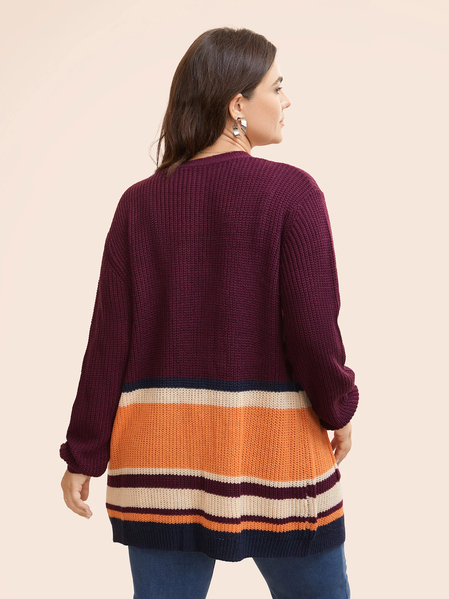 Colorblock Contrast Patched Pocket Open Front Cardigan - Image 3