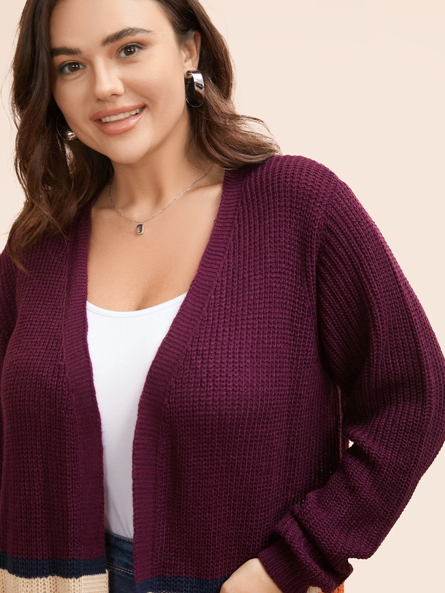 Colorblock Contrast Patched Pocket Open Front Cardigan - Image 5