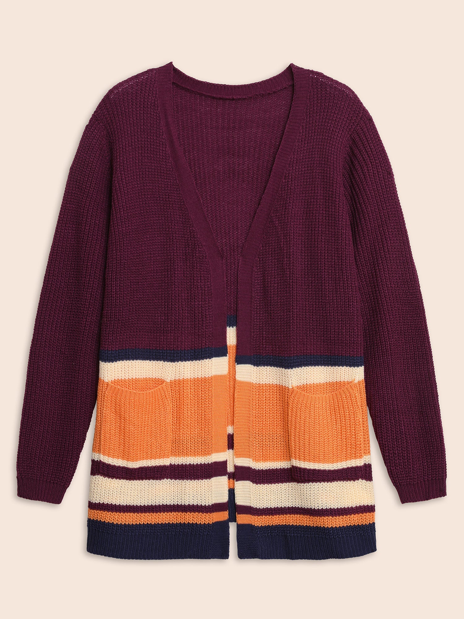 Colorblock Contrast Patched Pocket Open Front Cardigan - Image 8
