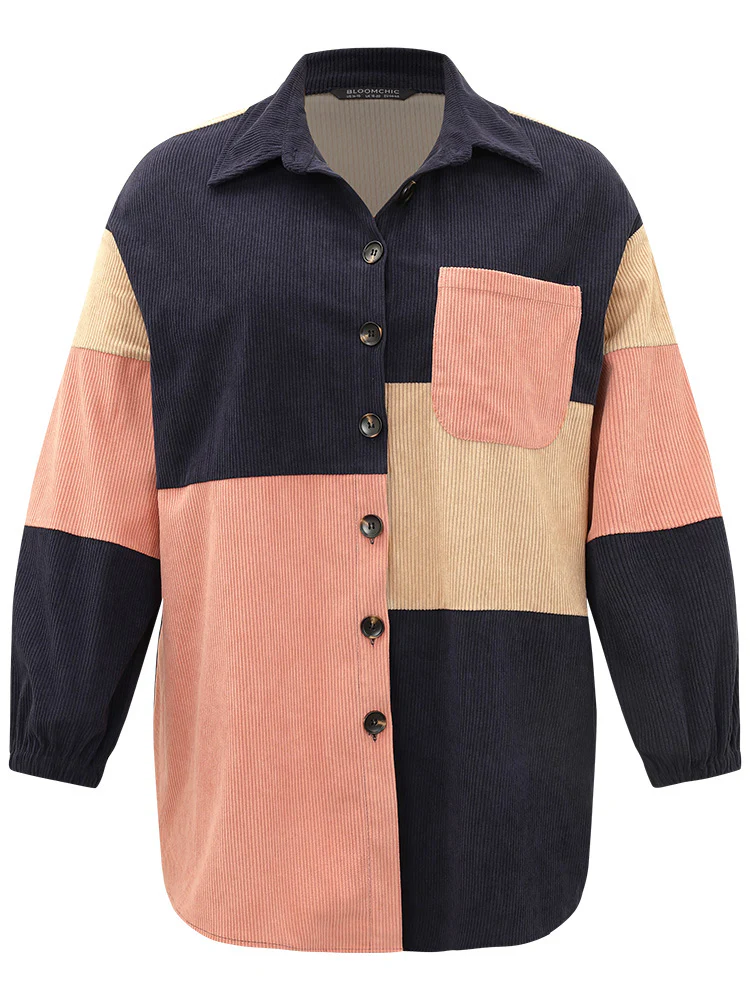 Colorblock Contrast Patchwork Pocket Button Through Jacket - Image 10