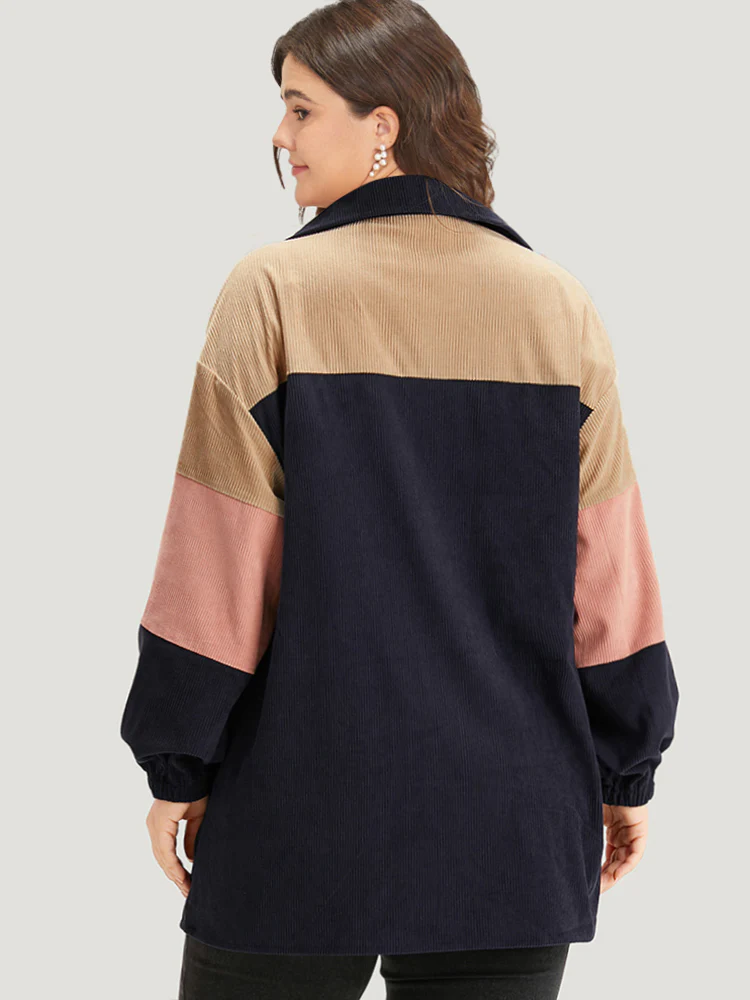 Colorblock Contrast Patchwork Pocket Button Through Jacket - Image 2