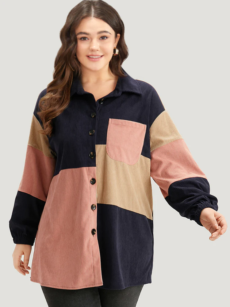 Colorblock Contrast Patchwork Pocket Button Through Jacket - Image 3