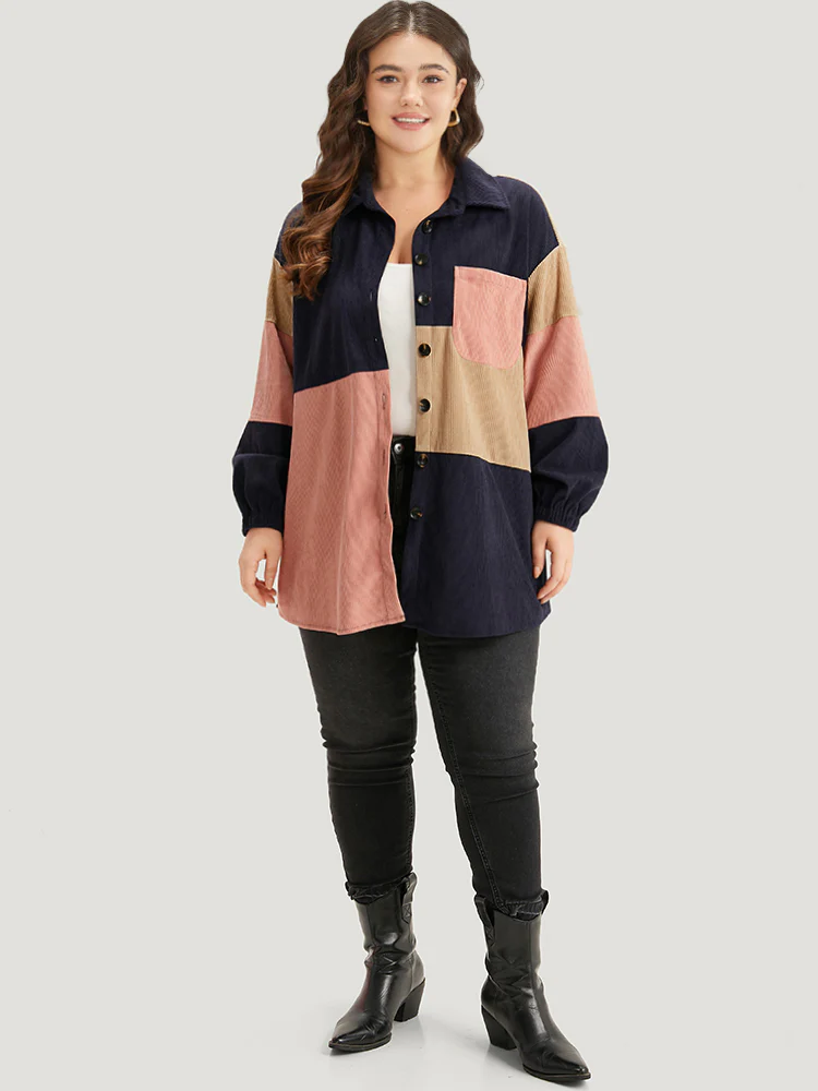 Colorblock Contrast Patchwork Pocket Button Through Jacket - Image 4