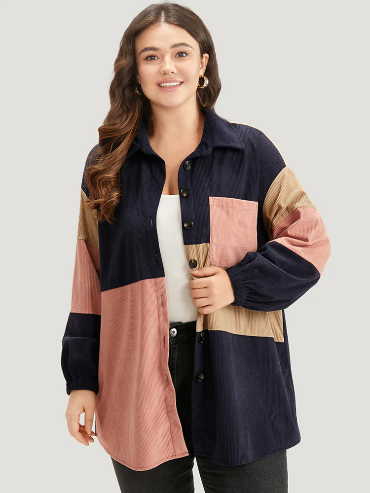 Colorblock Contrast Patchwork Pocket Button Through Jacket - Image 5