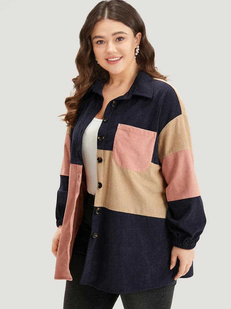 Colorblock Contrast Patchwork Pocket Button Through Jacket - Image 6