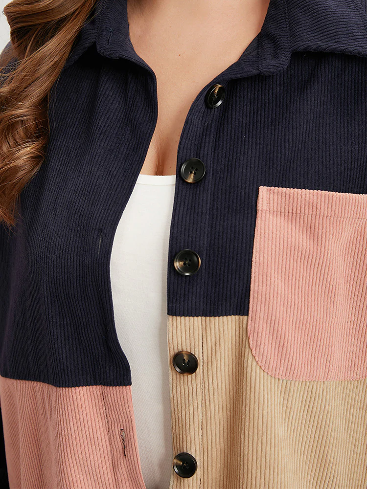 Colorblock Contrast Patchwork Pocket Button Through Jacket - Image 7