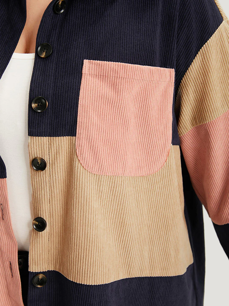 Colorblock Contrast Patchwork Pocket Button Through Jacket - Image 8