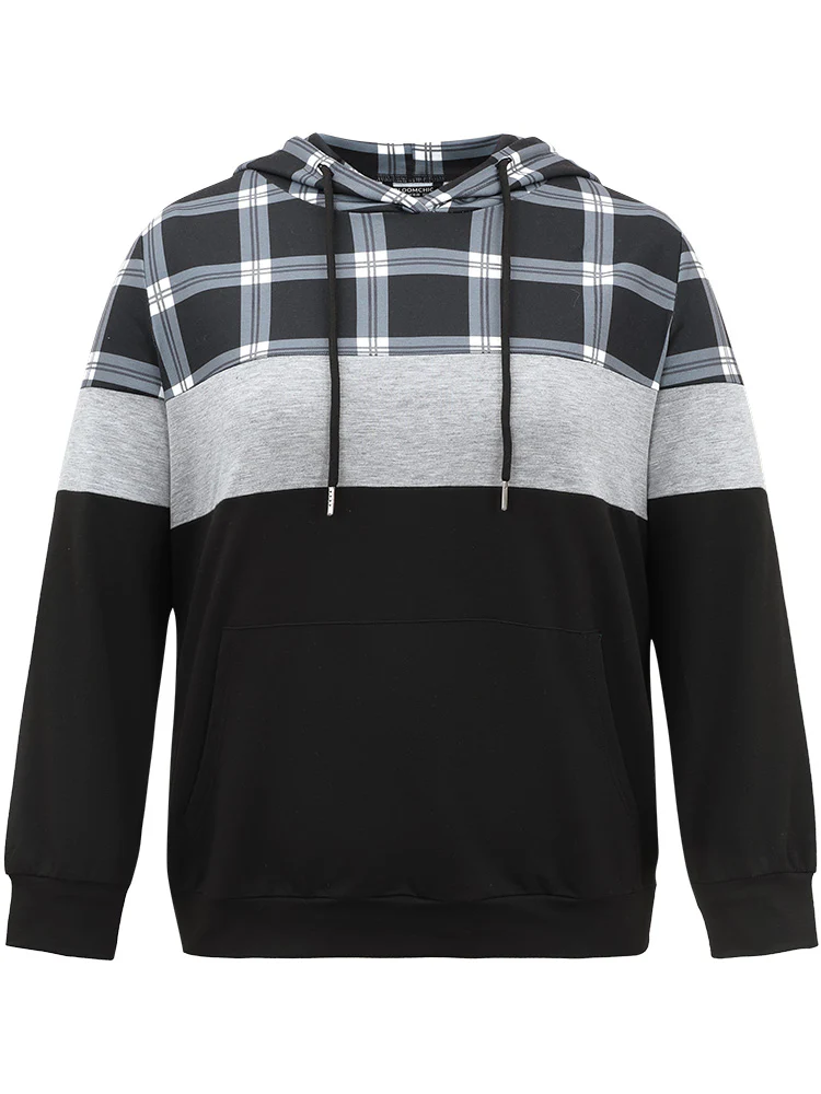 Colorblock Contrast Plaid Kangaroo Pocket Sweatshirt - Image 5