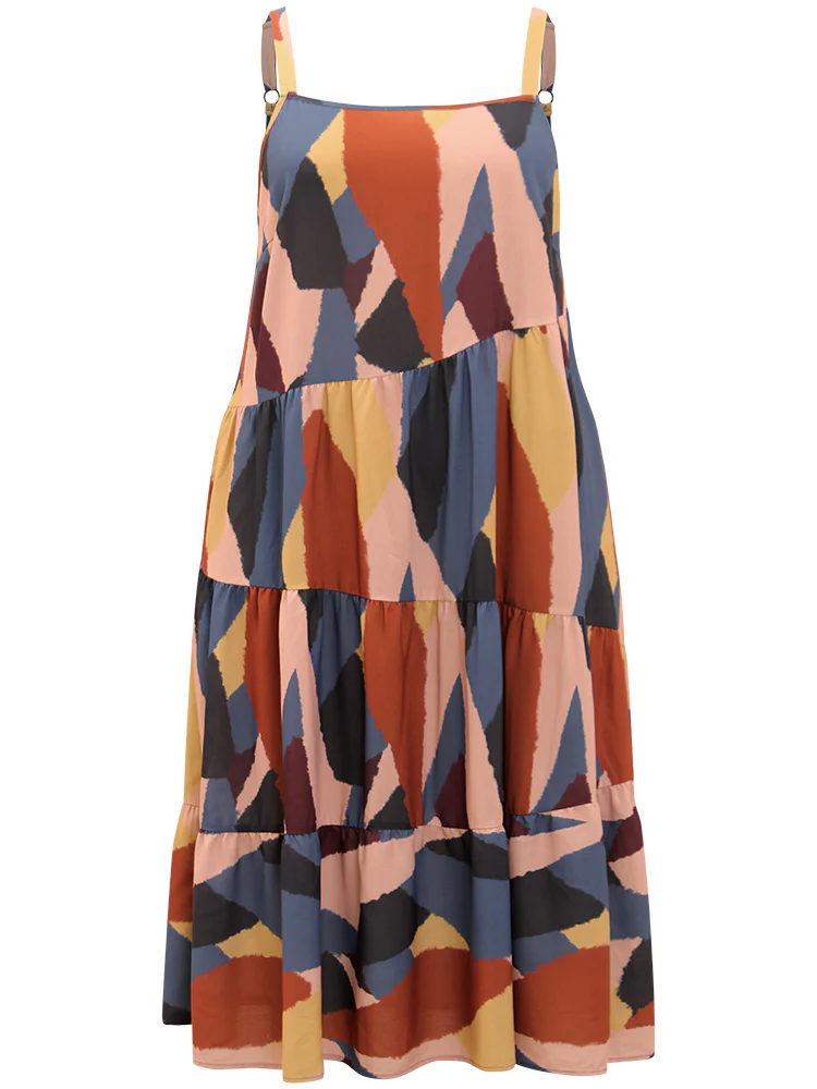 Colorblock Contrast Pocket Cami Ruffle Hem Dress - Image 12