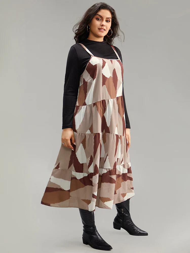 Colorblock Contrast Pocket Cami Ruffle Hem Dress - Image 3