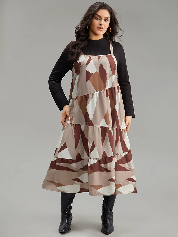 Colorblock Contrast Pocket Cami Ruffle Hem Dress - Image 4