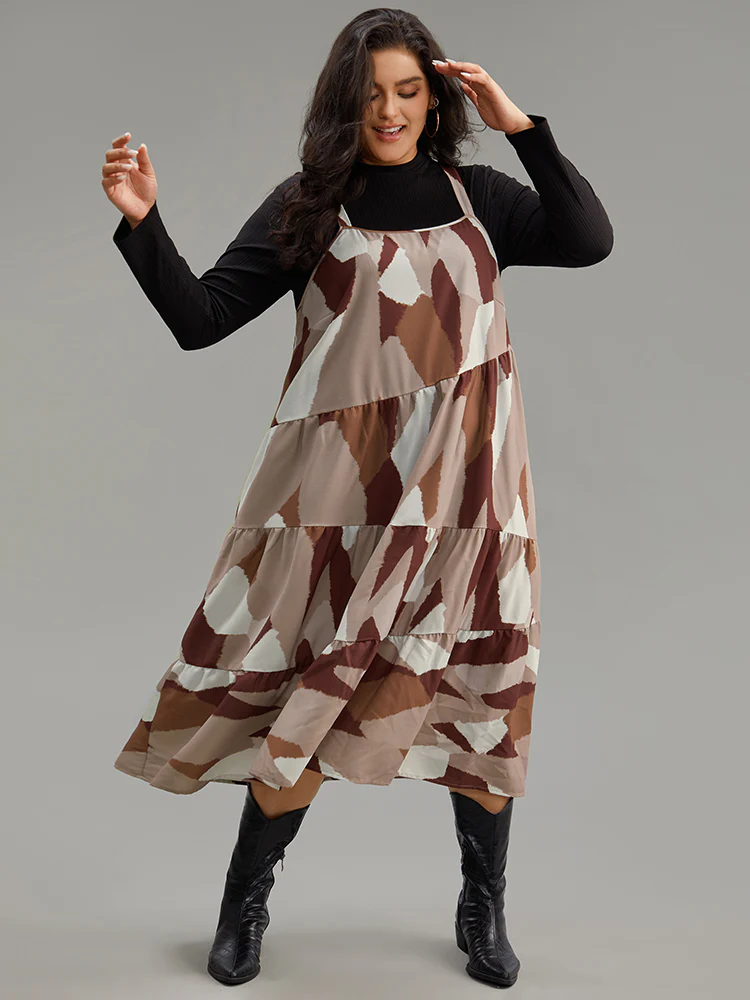 Colorblock Contrast Pocket Cami Ruffle Hem Dress - Image 5