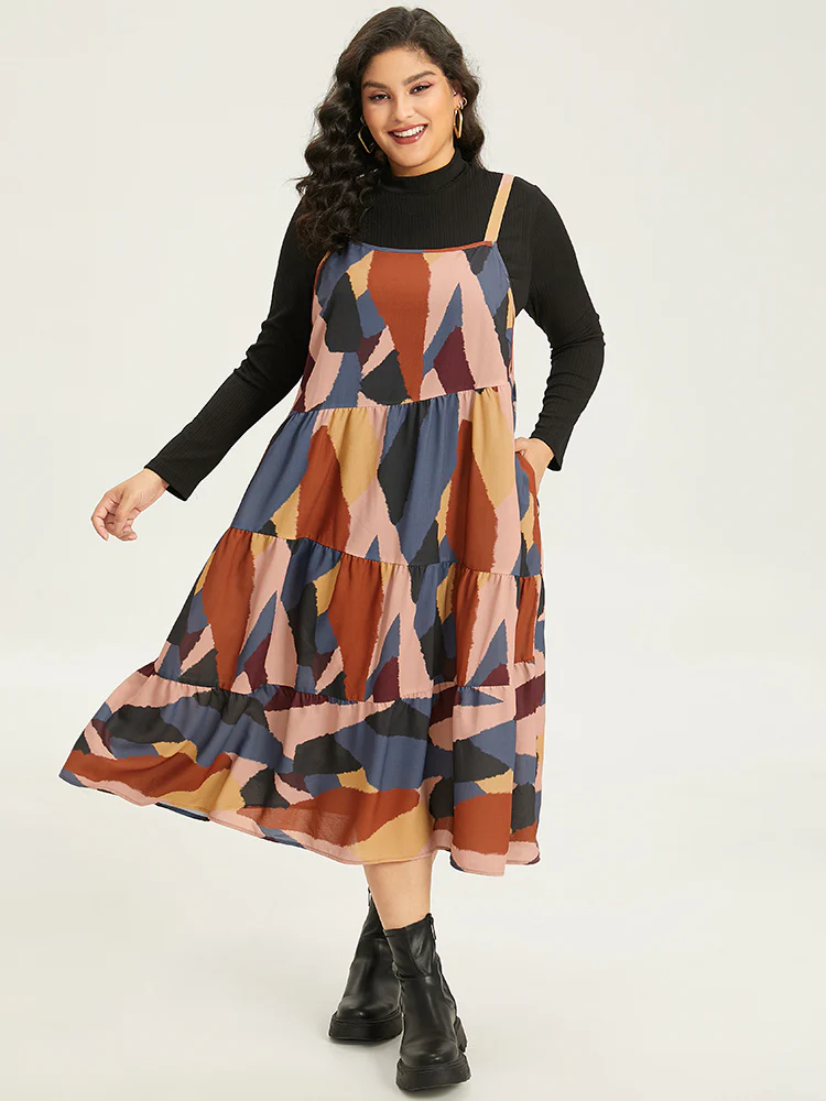 Colorblock Contrast Pocket Cami Ruffle Hem Dress - Image 6