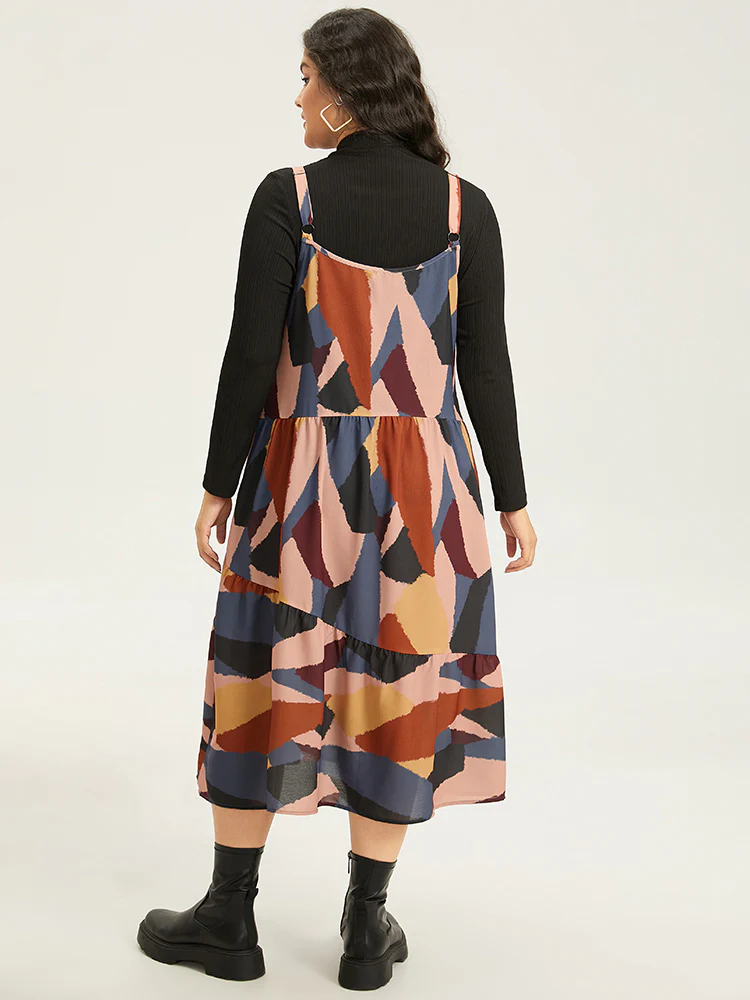 Colorblock Contrast Pocket Cami Ruffle Hem Dress - Image 7
