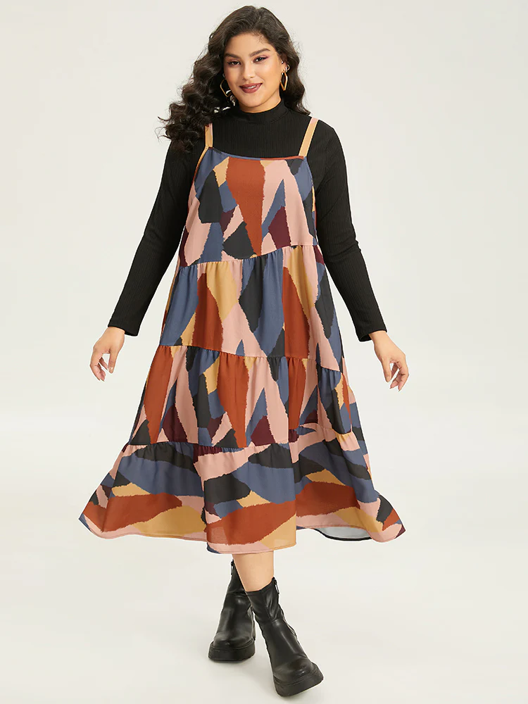 Colorblock Contrast Pocket Cami Ruffle Hem Dress - Image 9