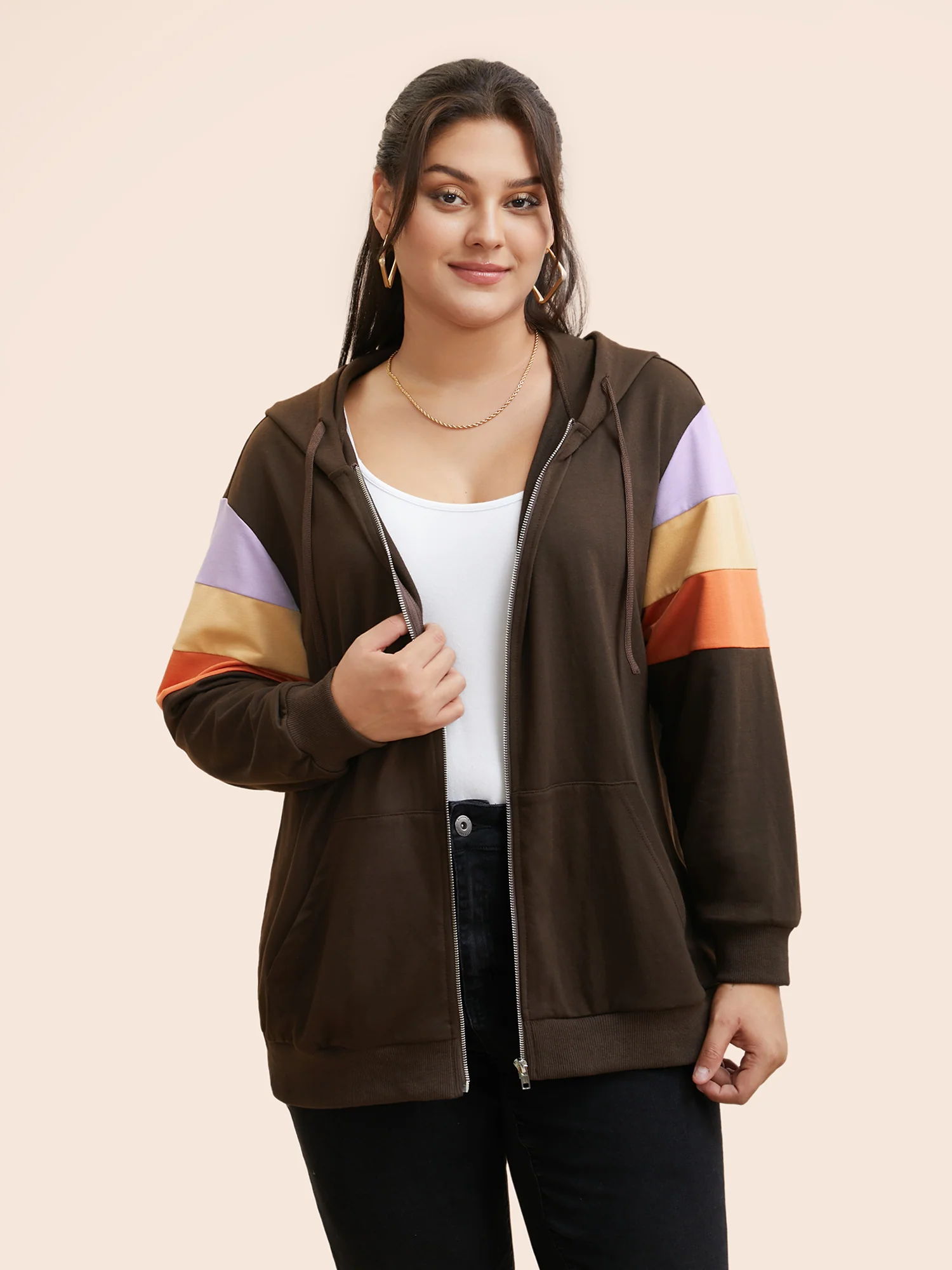 Colorblock Contrast Pocket Hooded Sweatshirt - Image 2