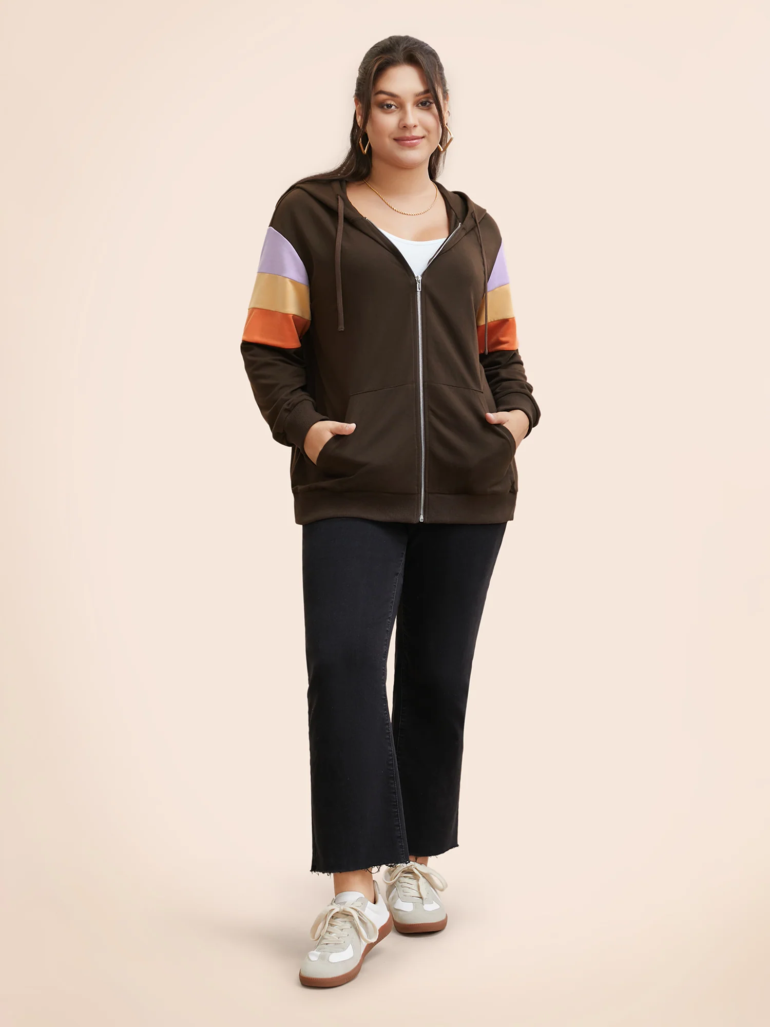 Colorblock Contrast Pocket Hooded Sweatshirt - Image 3