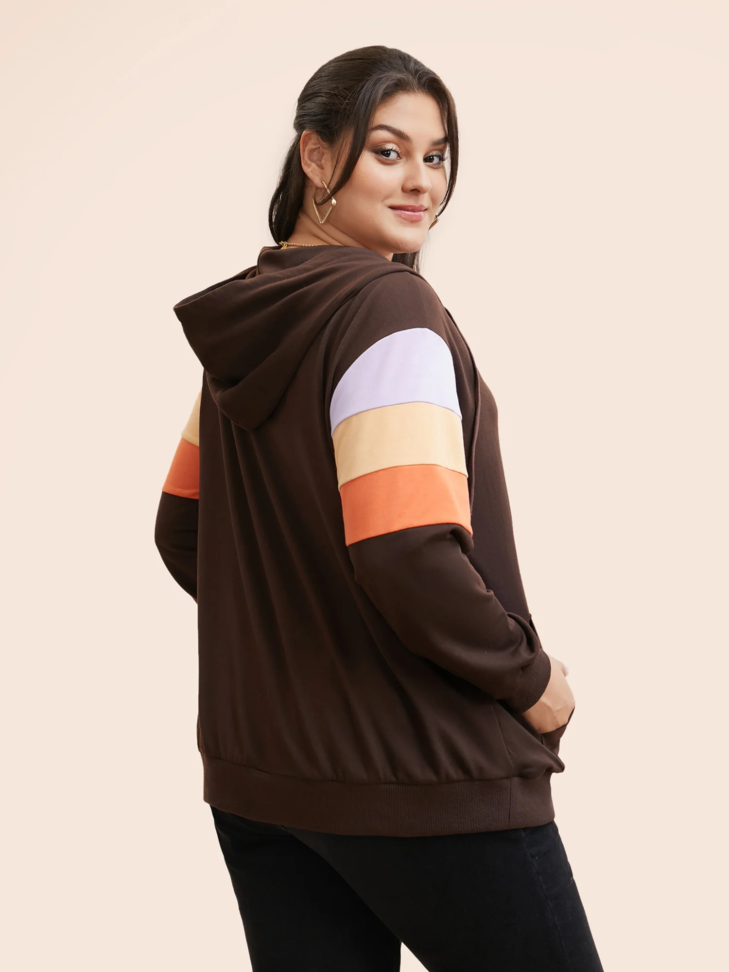 Colorblock Contrast Pocket Hooded Sweatshirt - Image 5