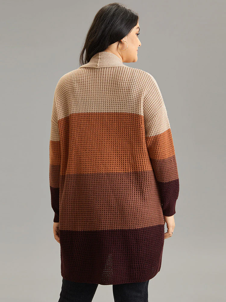 Colorblock Contrast Pocket Open Front Cardigan - Image 2