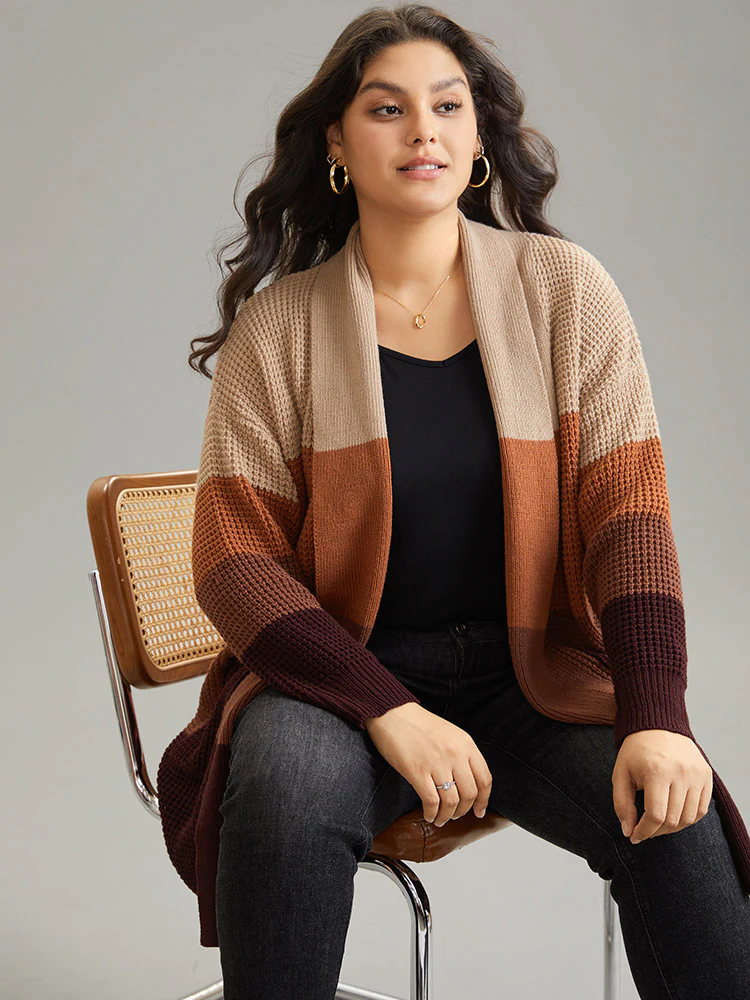 Colorblock Contrast Pocket Open Front Cardigan - Image 3