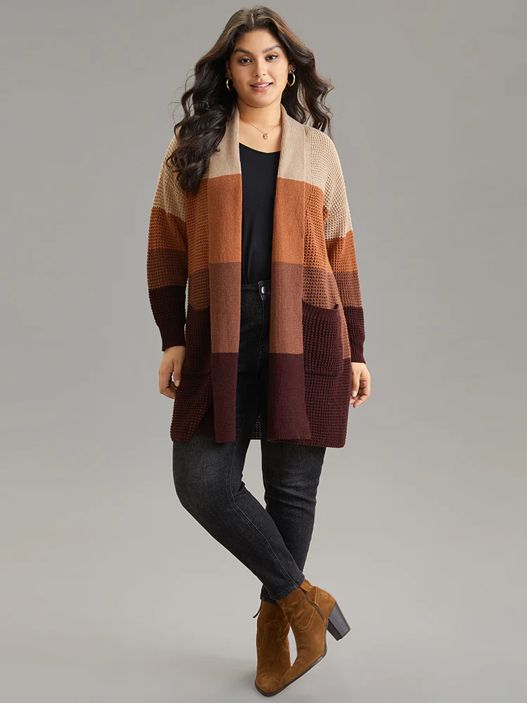 Colorblock Contrast Pocket Open Front Cardigan - Image 4