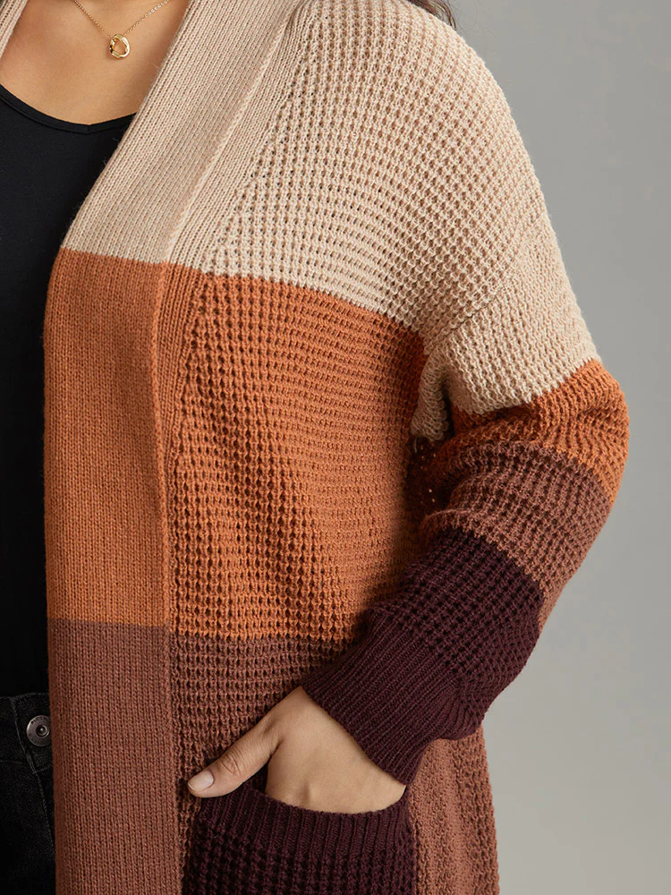 Colorblock Contrast Pocket Open Front Cardigan - Image 5