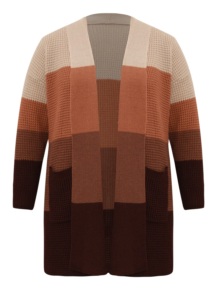 Colorblock Contrast Pocket Open Front Cardigan - Image 6