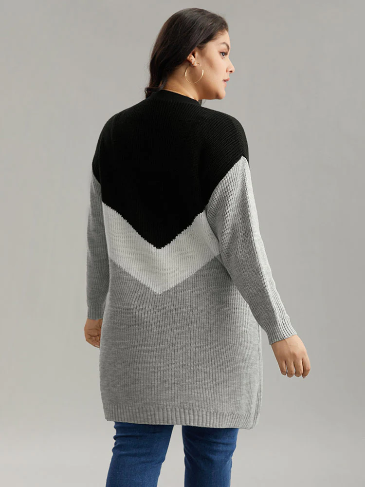 Colorblock Contrast Pocket Open Front Cardigan - Image 2