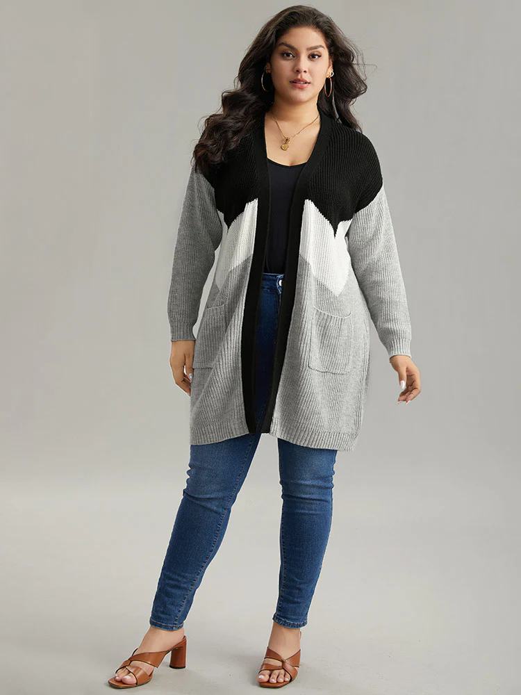 Colorblock Contrast Pocket Open Front Cardigan - Image 4
