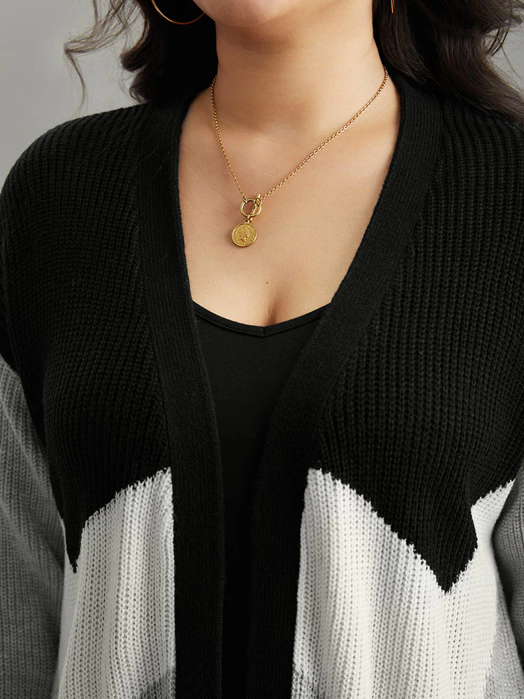 Colorblock Contrast Pocket Open Front Cardigan - Image 5