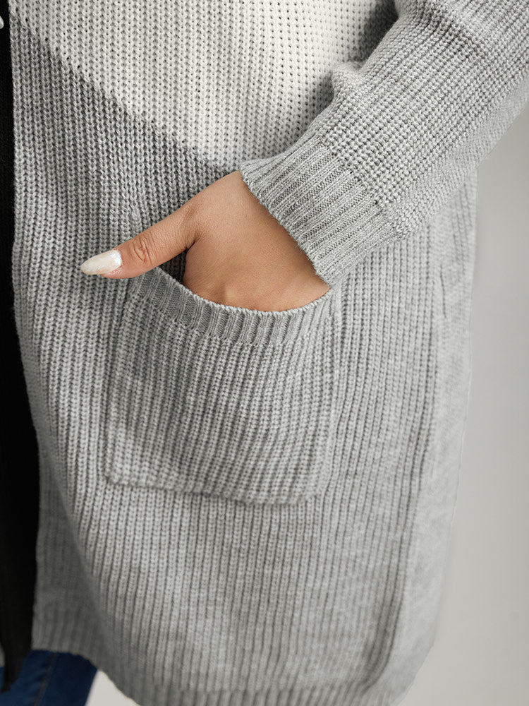 Colorblock Contrast Pocket Open Front Cardigan - Image 6