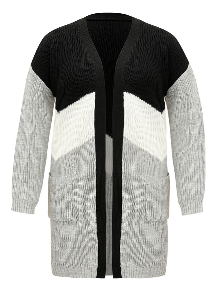 Colorblock Contrast Pocket Open Front Cardigan - Image 7