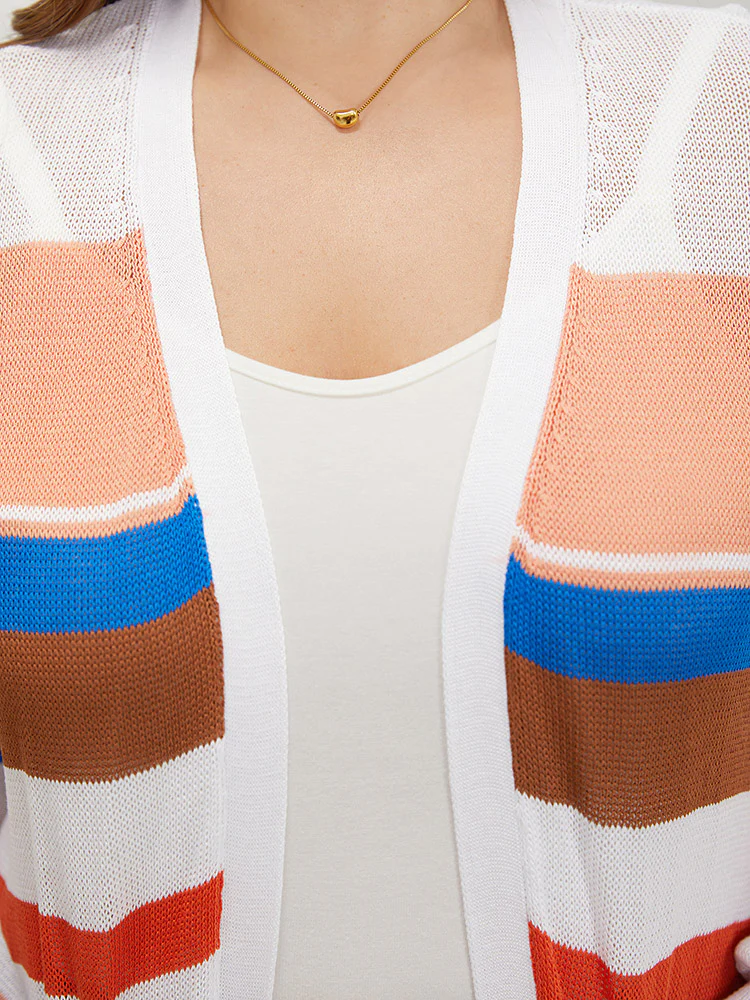 Colorblock Contrast Pocket Tunic Open Front Cardigan - Image 10