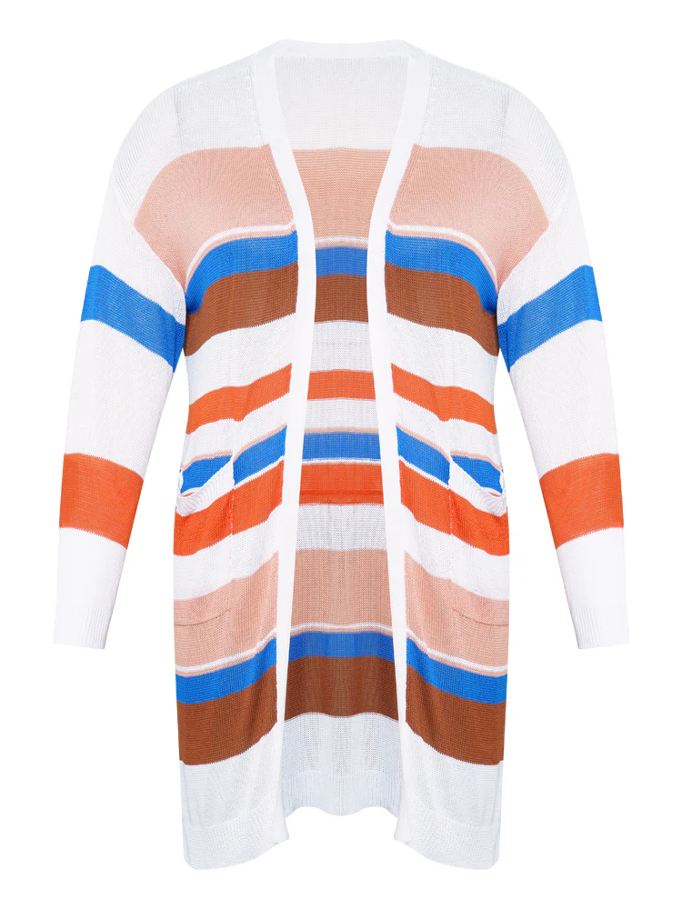 Colorblock Contrast Pocket Tunic Open Front Cardigan - Image 11