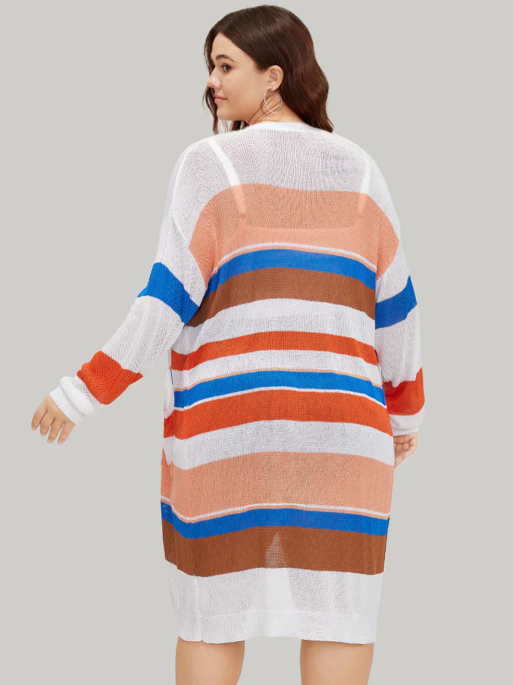Colorblock Contrast Pocket Tunic Open Front Cardigan - Image 2