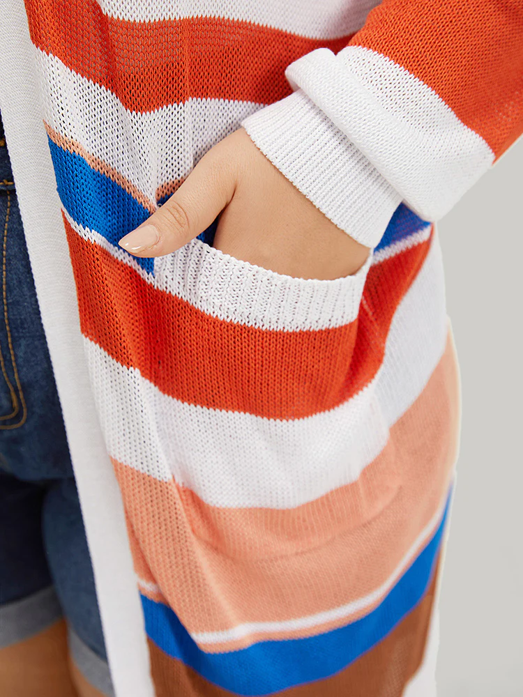 Colorblock Contrast Pocket Tunic Open Front Cardigan - Image 8