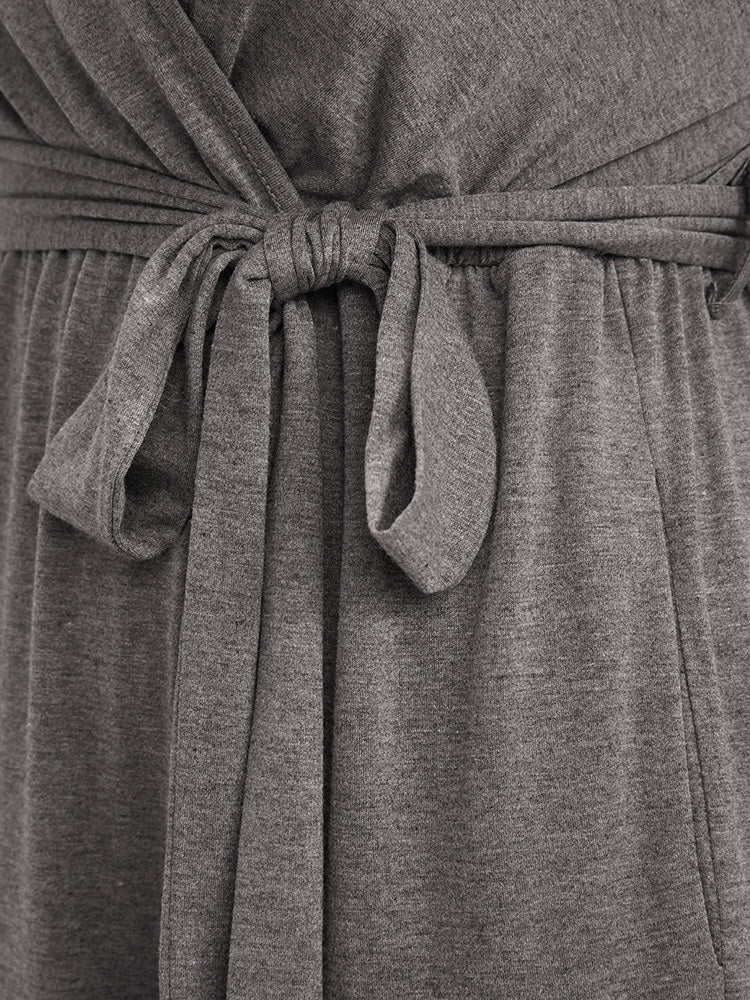Colorblock Contrast Pocket Wrap Belted Ruffle Tiered Dress - Image 9