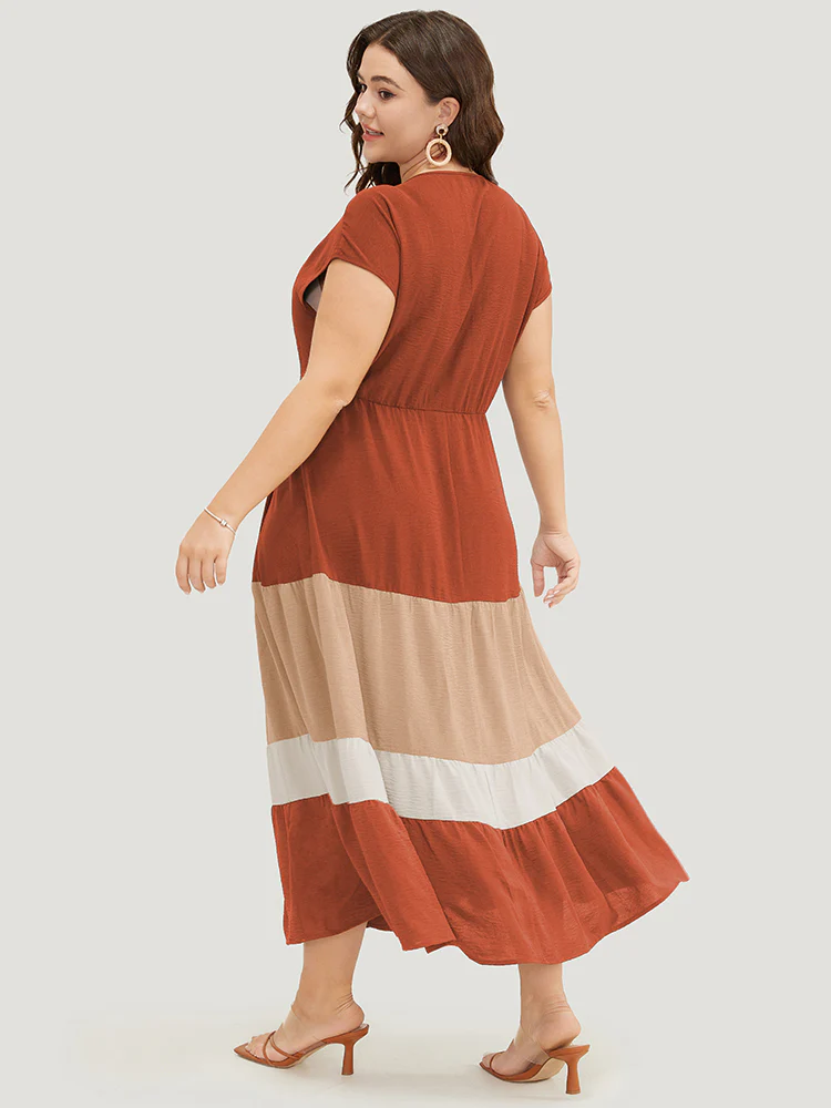 Colorblock Contrast Pocket Wrap Flutter Tiered Tank Dress - Image 3
