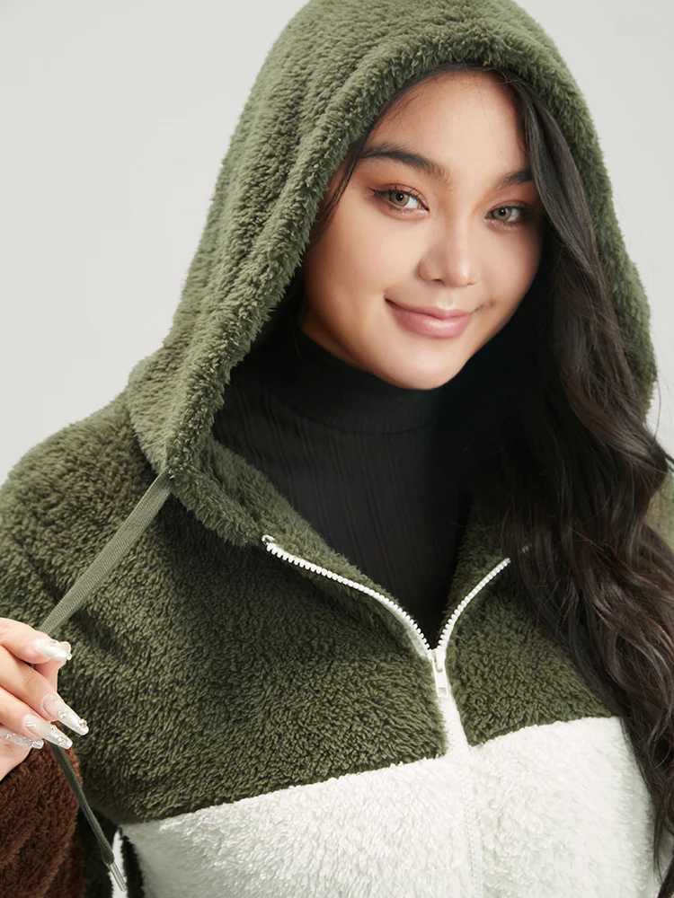 Colorblock Contrast Pocket Zip Up Coat - Image 2